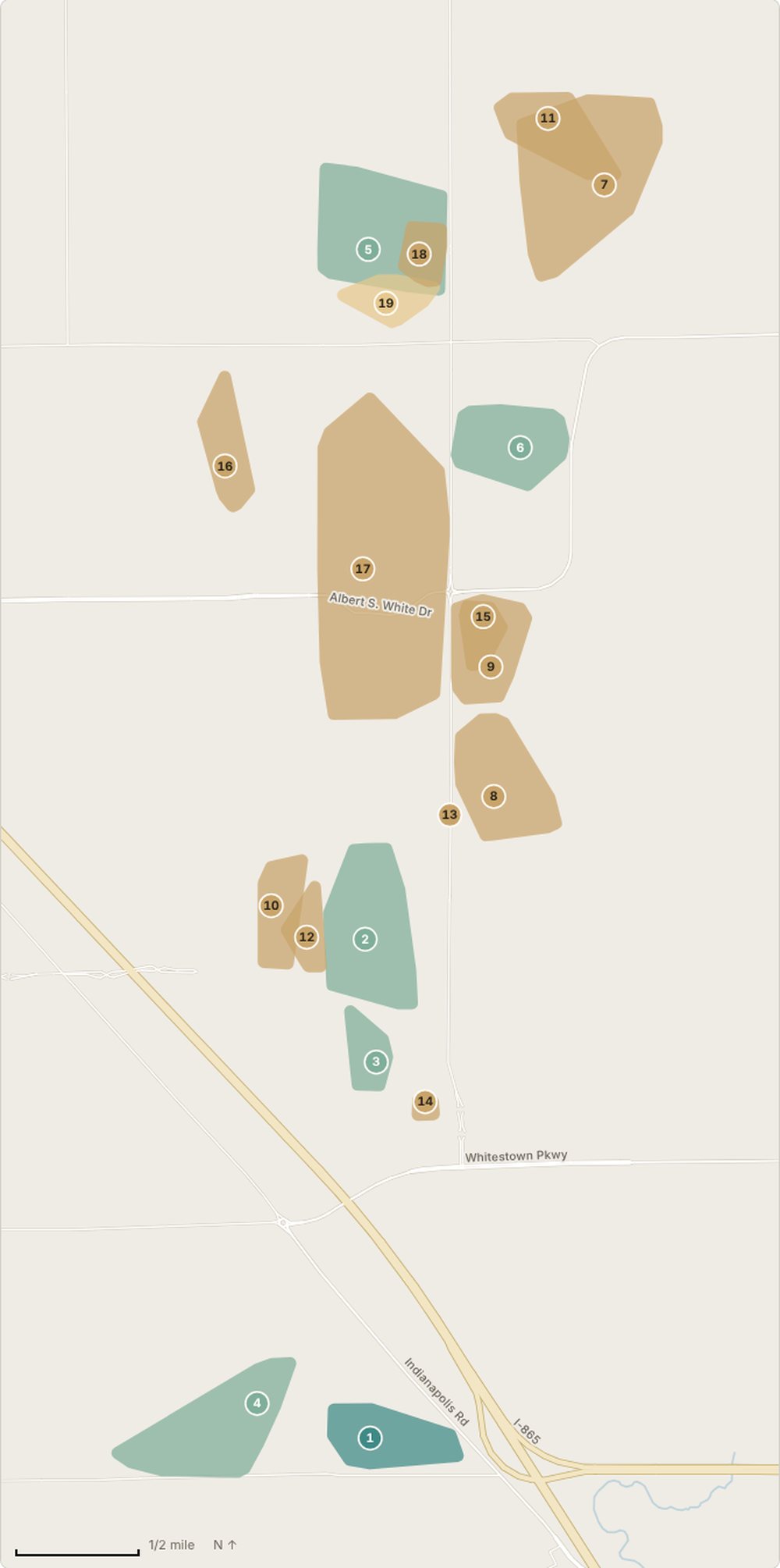 Map of Whitestown neighborhoods shaded by median sale price