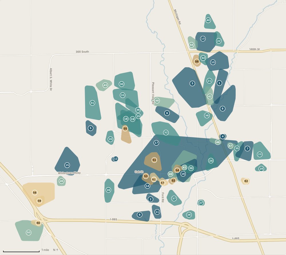 Map of Zionsville neighborhoods shaded by median sale price