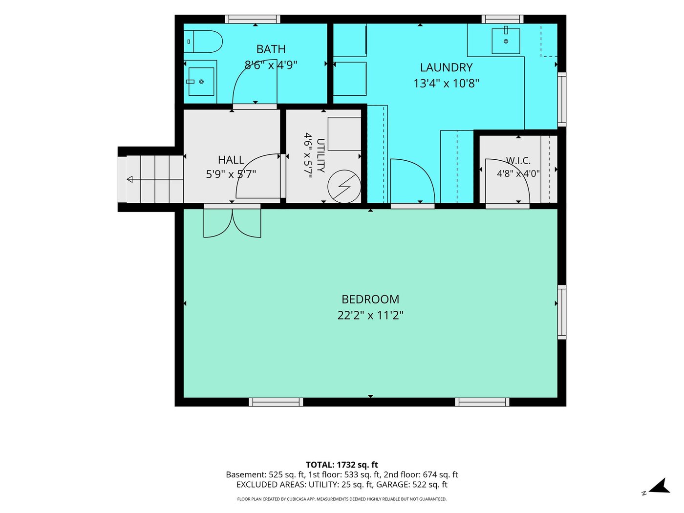 Floor plan, lower level: bedroom, half bath, laundry and craft room