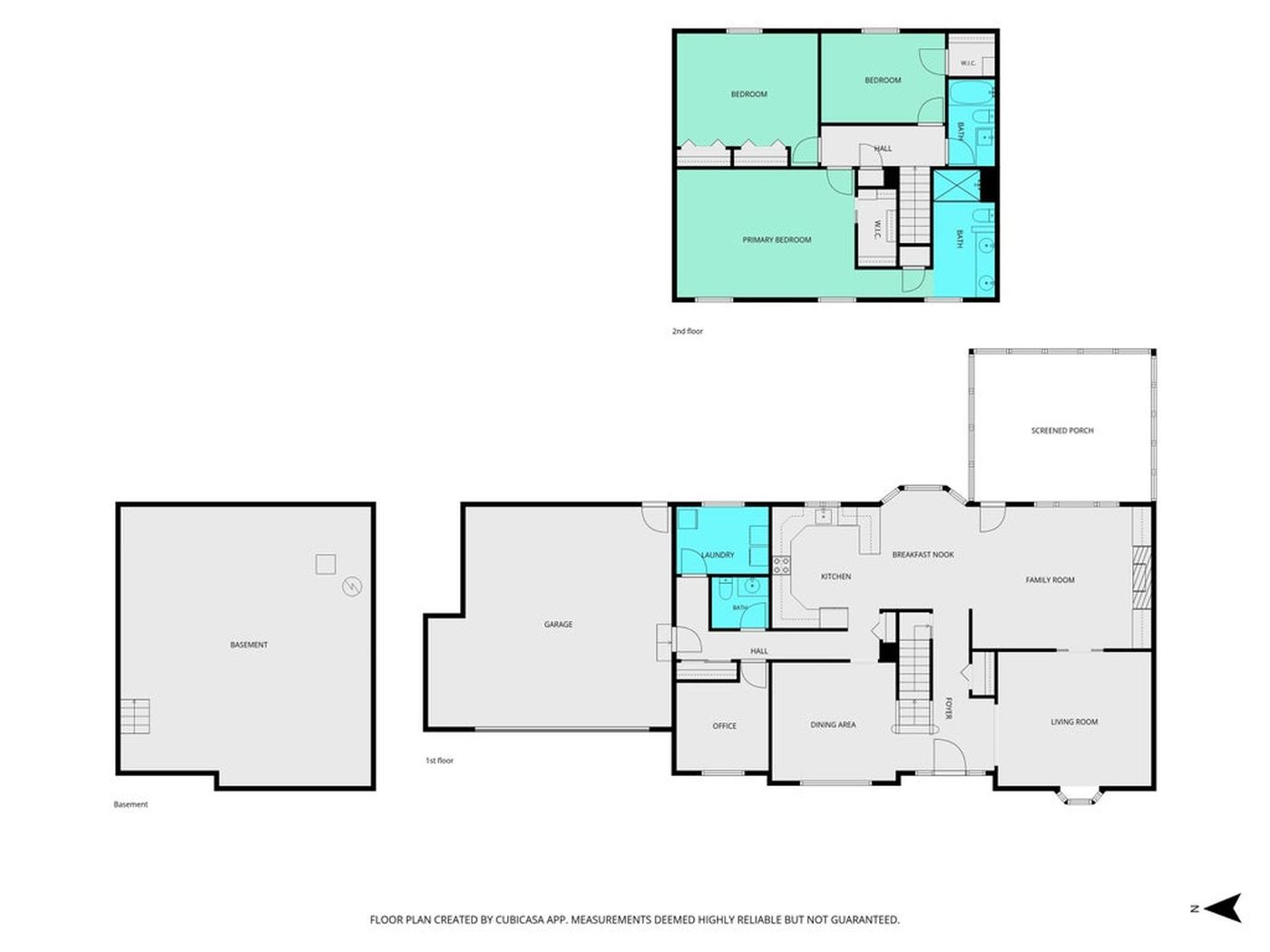 Floor plan of 3510 Woodfield Street, basement, first floor and second floor